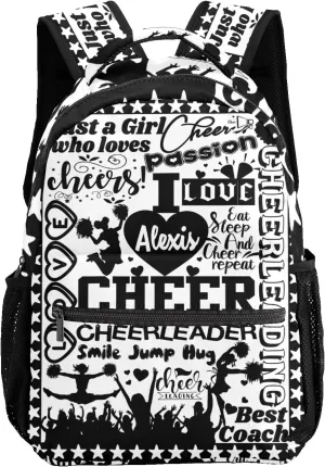 Custom Student Bag Gifts with Name Cheerleader Cheer White Black Kids' Backpack Large Capacity Shoulder Bookbag Casual Bag for Teens