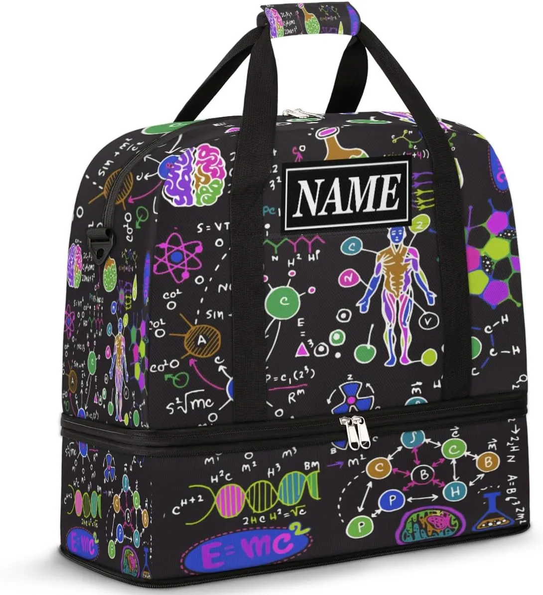Customize Personalized Travel Duffel Bag Education Chemistry Element Sport Gym Bag for Woman Man,Waterproof Foldable Weekend Overnight Bag for Yoga Workout Training with Shoe Compartment