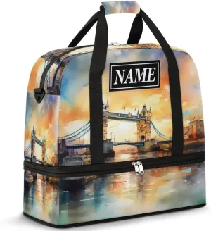 Customize Personalized Travel Duffel Bag London Bridge Sport Gym Bag for Woman Man,Waterproof Foldable Weekend Overnight Bag for Yoga Workout Training with Shoe Compartment