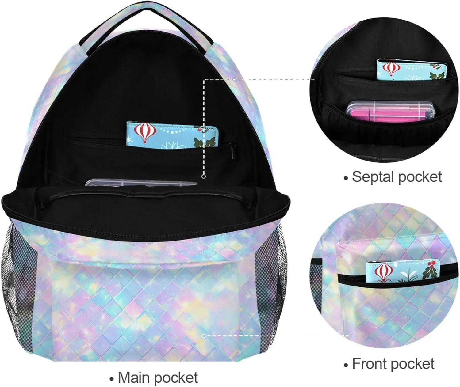 Cute Backpack for Men and Women Waterproof Business Work Bag with Chest Strap for Business Work College Travel Trip Rainbow Scales Shimmering