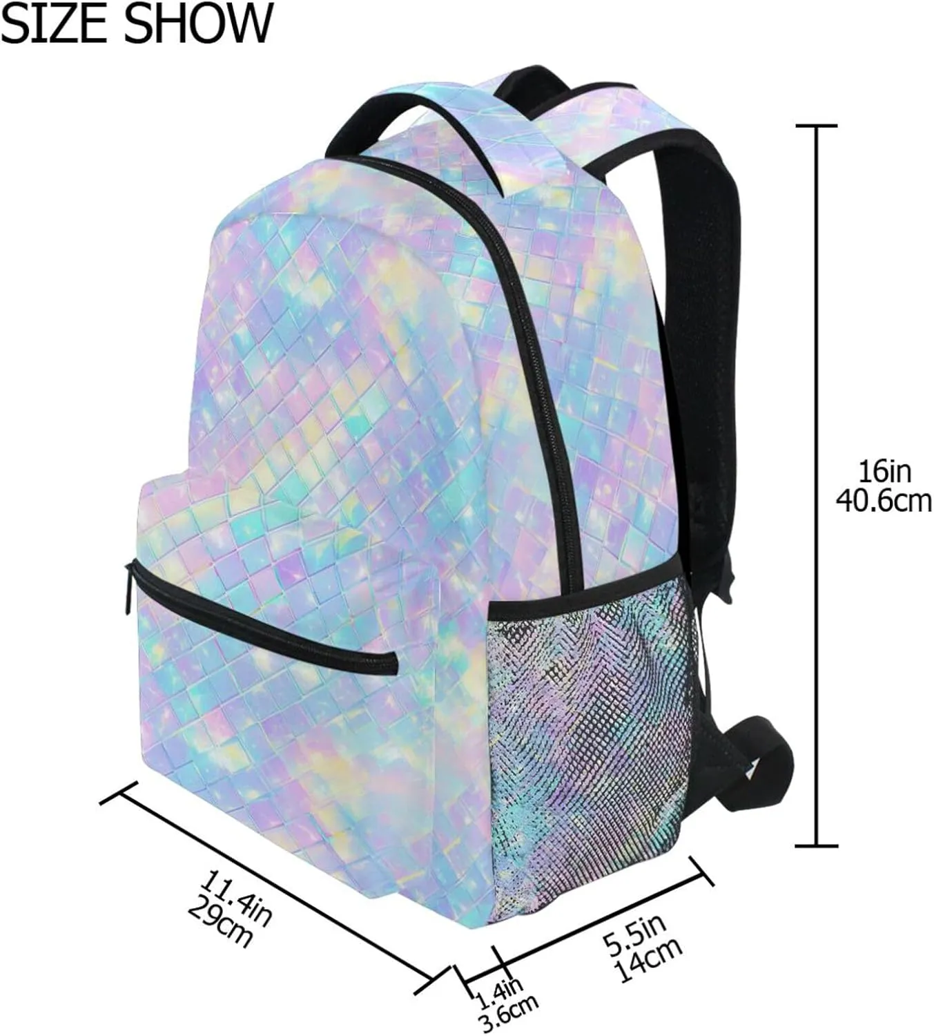 Cute Backpack for Men and Women Waterproof Business Work Bag with Chest Strap for Business Work College Travel Trip Rainbow Scales Shimmering