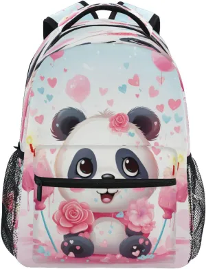 Cute Backpack for Men and Women Waterproof Sports Backpack with Chest Strap for Travel Trip Cute Panda Flower