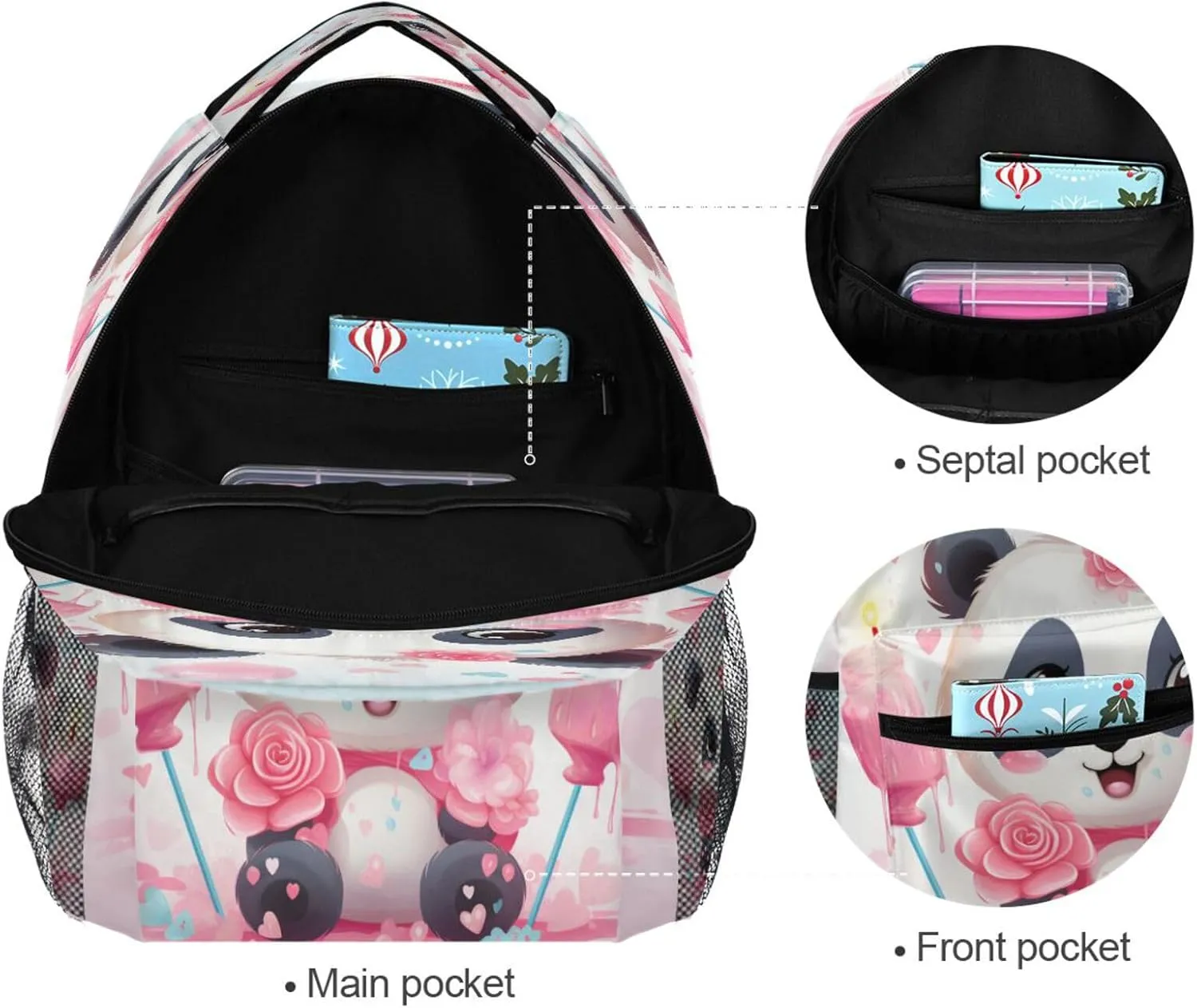 Cute Backpack for Men and Women Waterproof Sports Backpack with Chest Strap for Travel Trip Cute Panda Flower