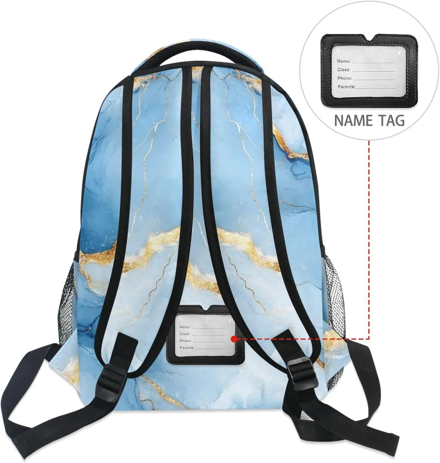 Cute Backpack for Men Women Fashion Sports Backpack with Chest Strap for College Work Marble White Blue