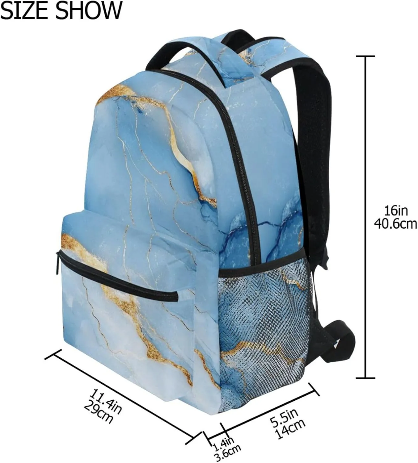 Cute Backpack for Men Women Fashion Sports Backpack with Chest Strap for College Work Marble White Blue
