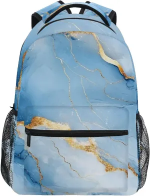 Cute Backpack for Men Women Fashion Sports Backpack with Chest Strap for College Work Marble White Blue