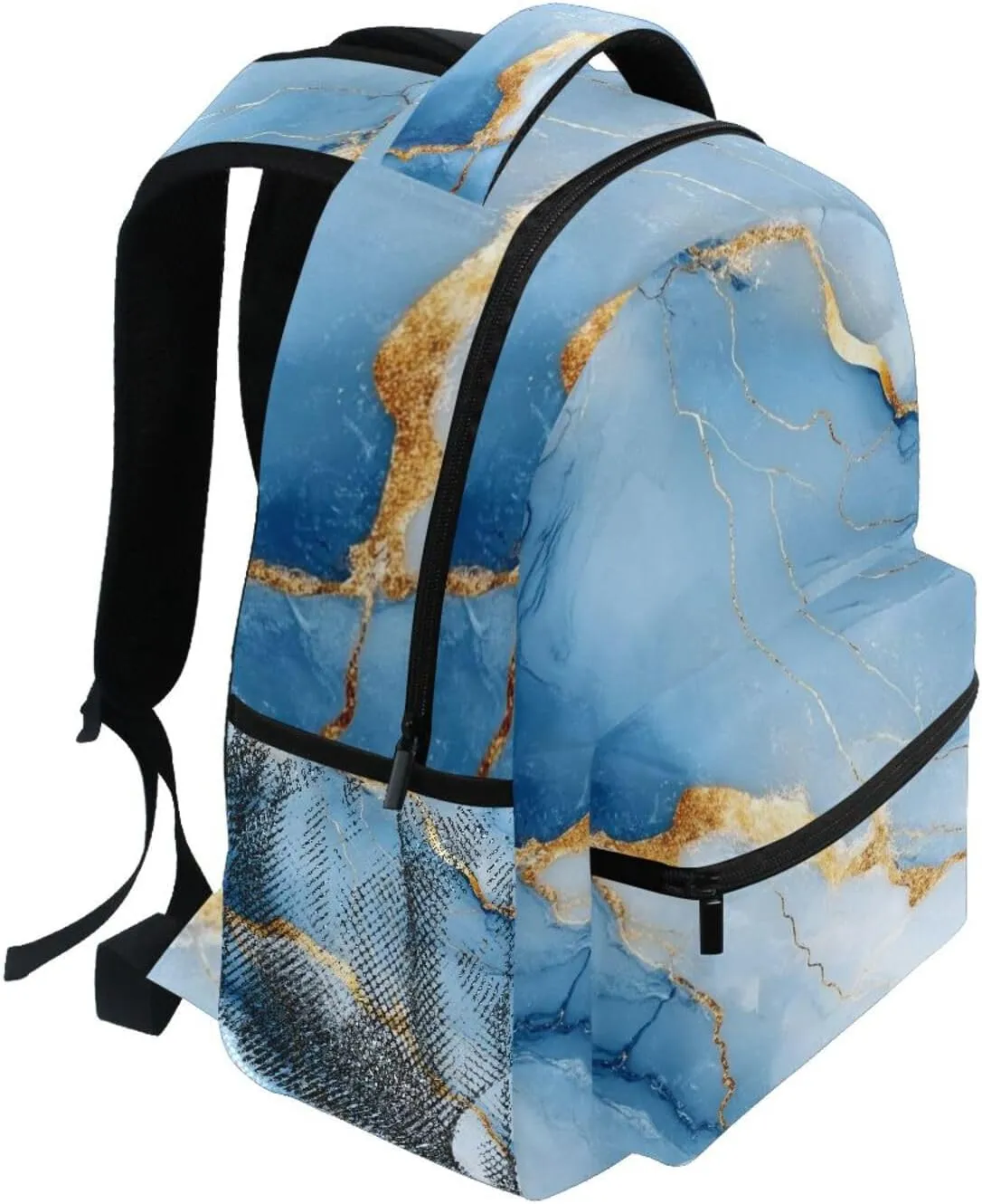 Cute Backpack for Men Women Fashion Sports Backpack with Chest Strap for College Work Marble White Blue