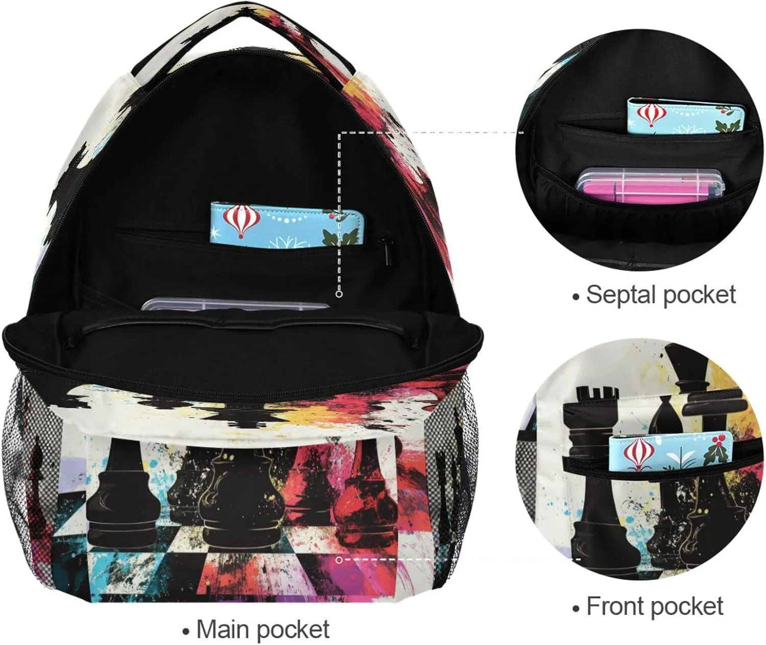Cute Backpack for Men Women Waterproof Stylish Travel Bags with Chest Strap for Travel Trip Chess Set