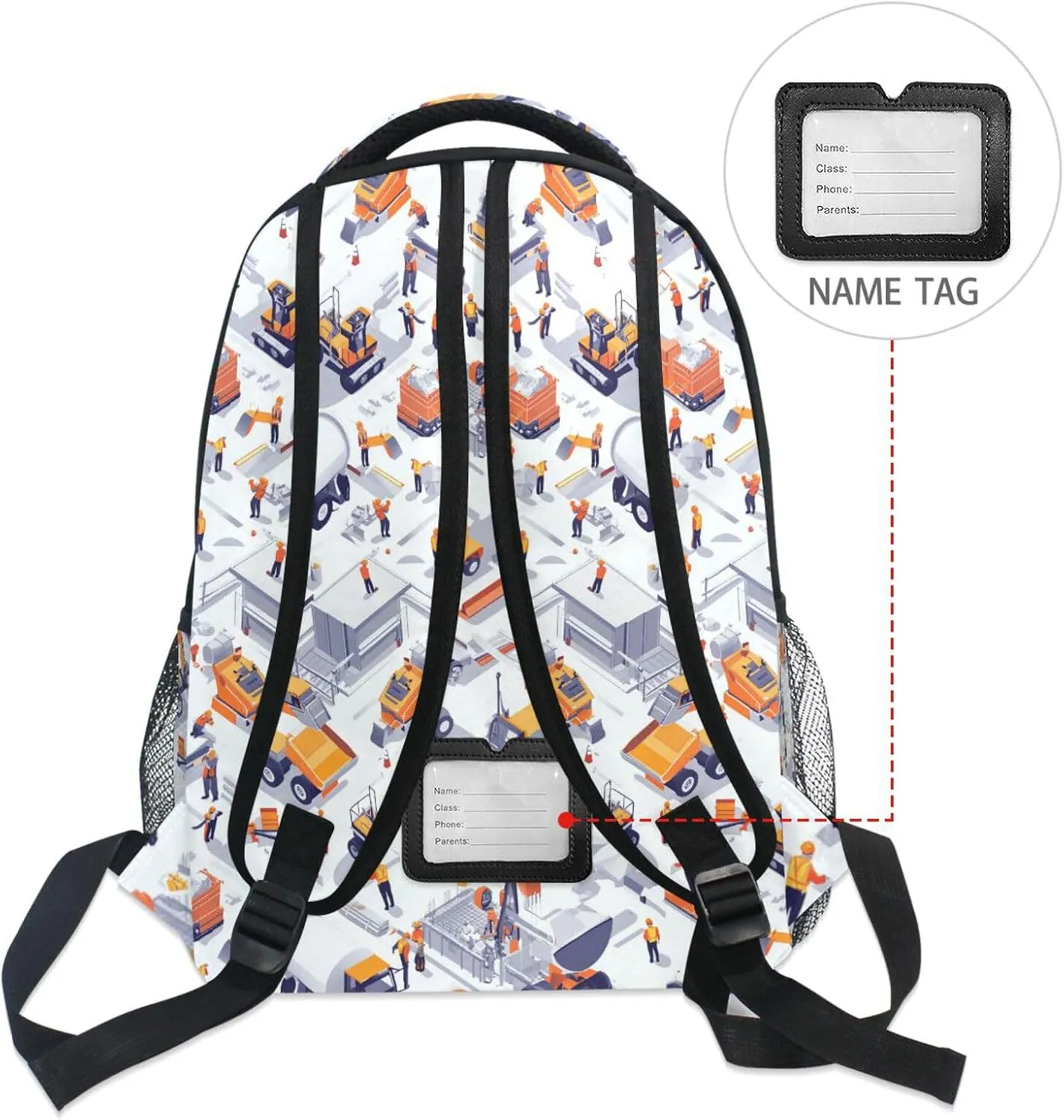 Cute Backpack for Teacher Nurse Fashion Outdoor Backpack with Chest Strap for Business Work College Travel Trip Construction Scene Concrete Mixer Truck