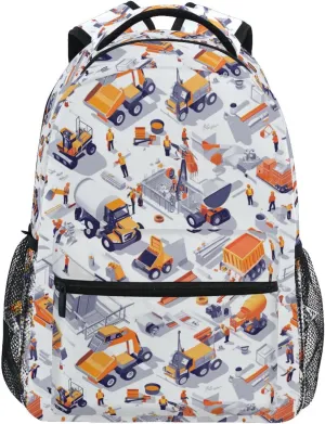Cute Backpack for Teacher Nurse Fashion Outdoor Backpack with Chest Strap for Business Work College Travel Trip Construction Scene Concrete Mixer Truck