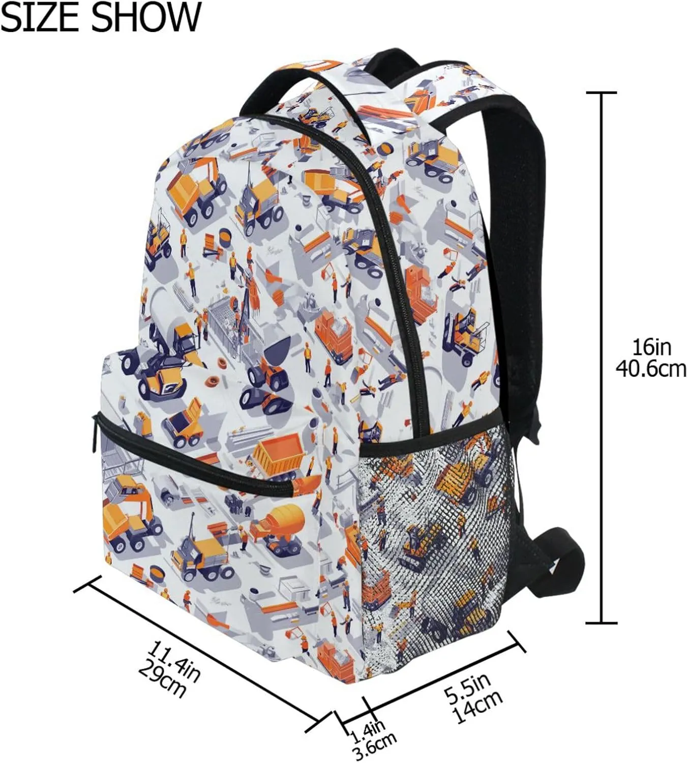 Cute Backpack for Teacher Nurse Fashion Outdoor Backpack with Chest Strap for Business Work College Travel Trip Construction Scene Concrete Mixer Truck