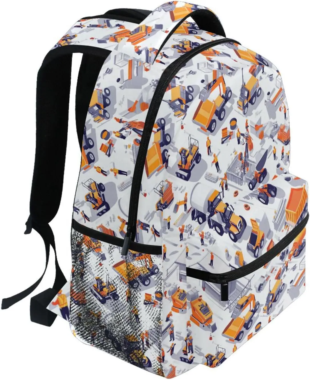 Cute Backpack for Teacher Nurse Fashion Outdoor Backpack with Chest Strap for Business Work College Travel Trip Construction Scene Concrete Mixer Truck