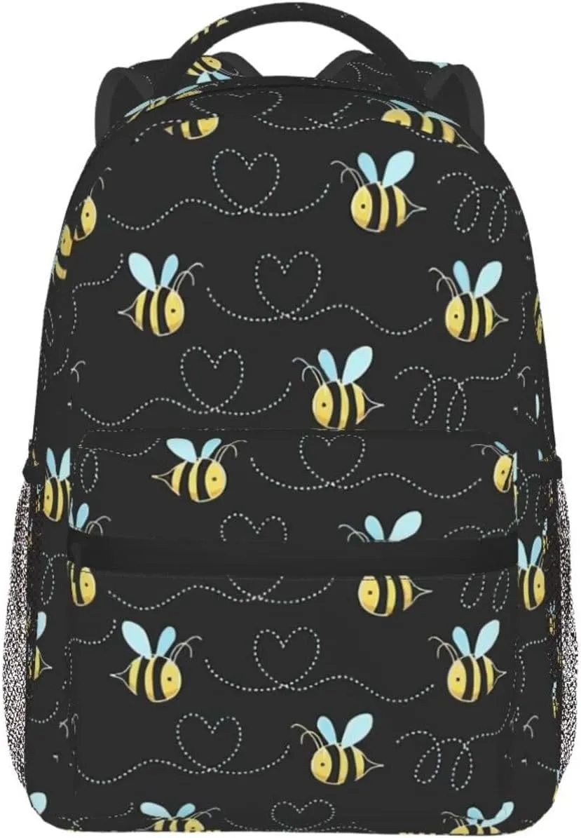 Cute Bee Heart Backpack For School Laptop Bags Bookbag Big Casual Daypack For Student Girls Boys Kids Teens Travel Sports Work