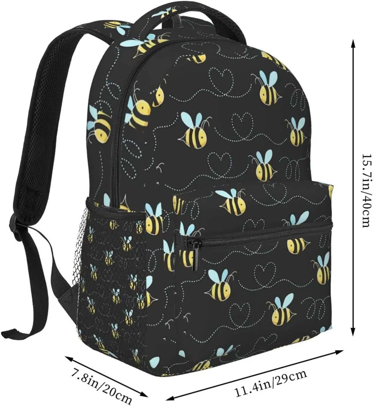 Cute Bee Heart Backpack For School Laptop Bags Bookbag Big Casual Daypack For Student Girls Boys Kids Teens Travel Sports Work