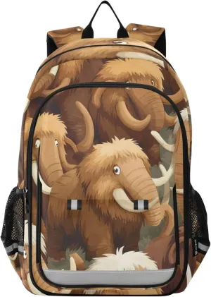 Cute Cartoon Mammoth Backpack Lightweight Bookbag Travel Backpack College School Laptop Bag with Reflective Stripes