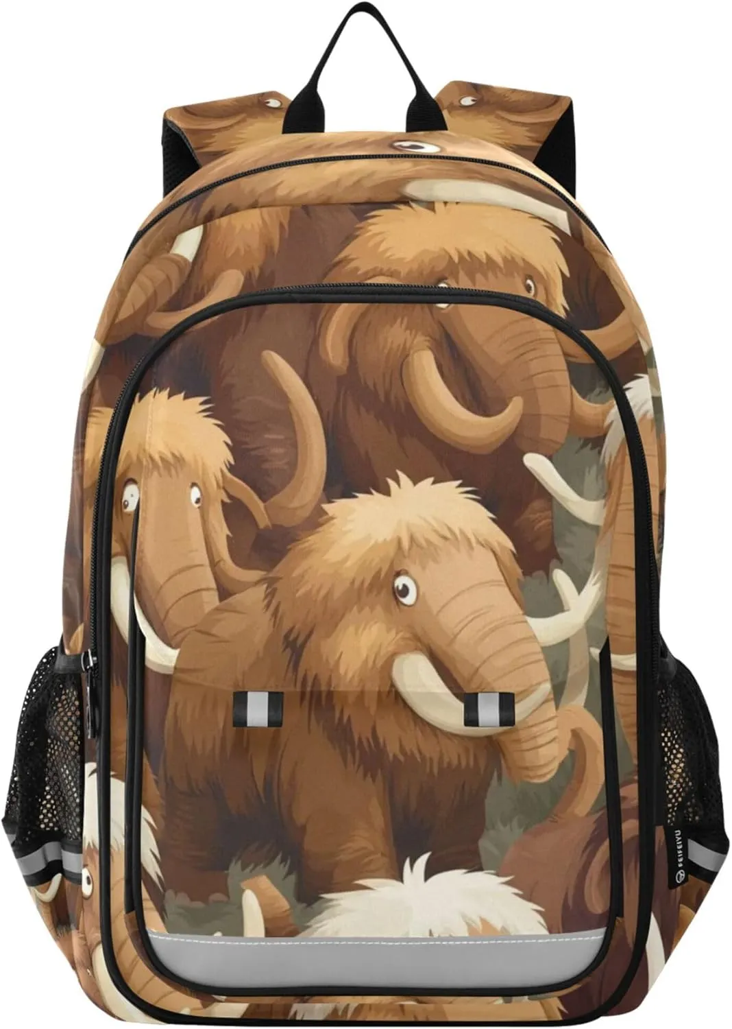 Cute Cartoon Mammoth Backpack Lightweight Bookbag Travel Backpack College School Laptop Bag with Reflective Stripes