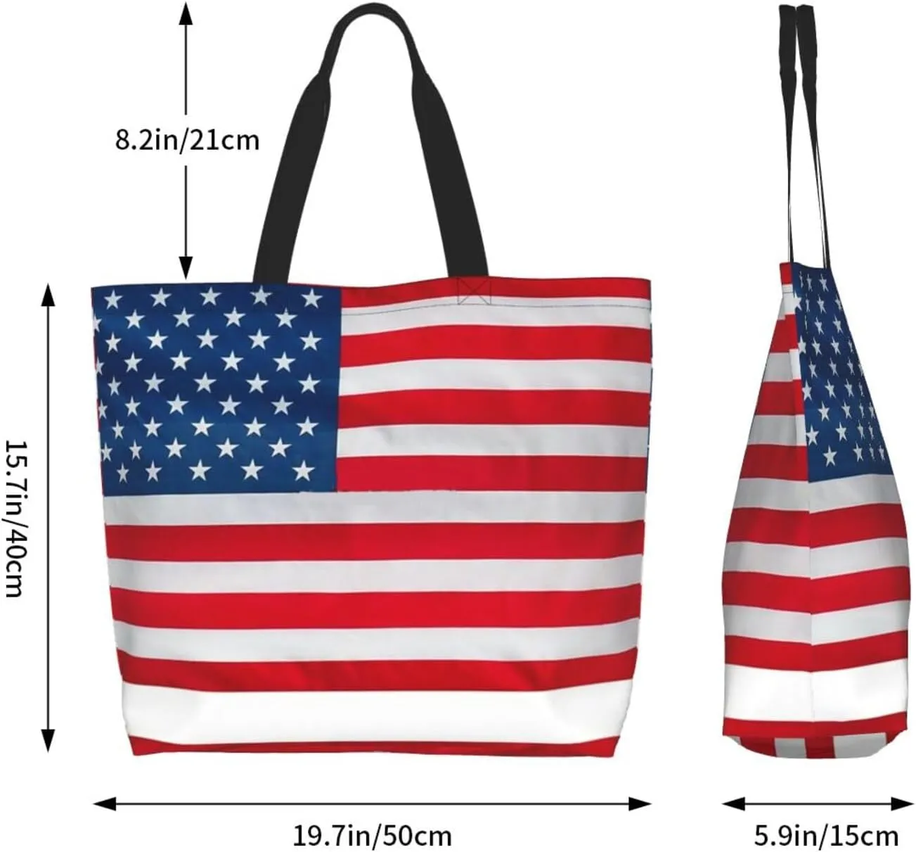 Cute Flag Tote Bag for Women Men Reusable Patriotic Beach Grocery Shopping Bag for Outdoor Gym Shopping