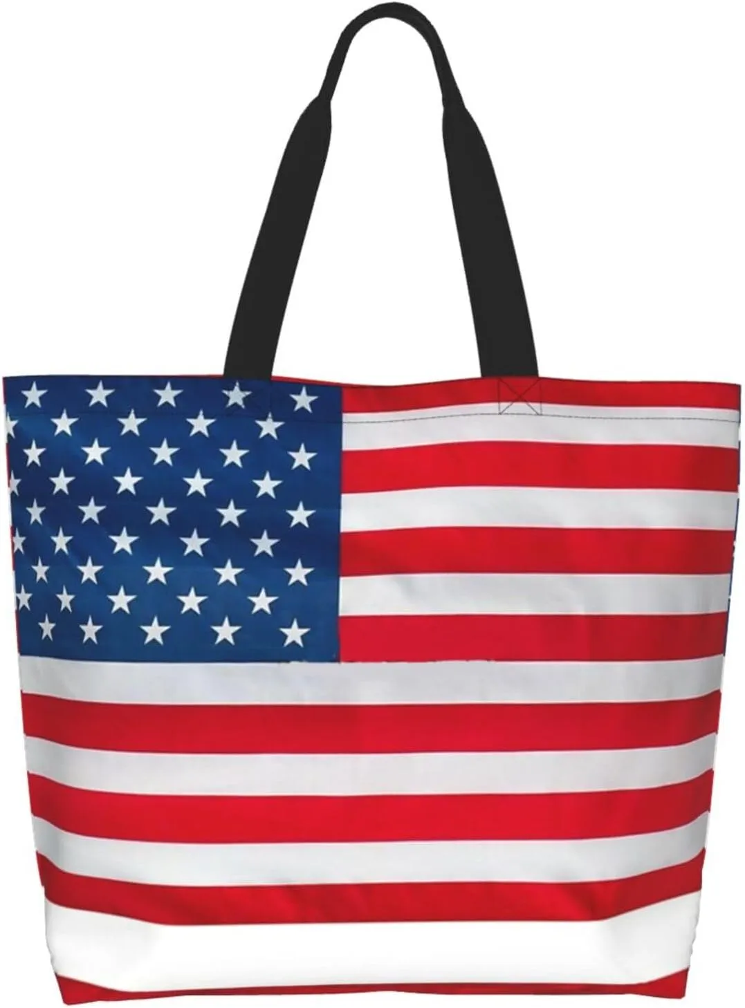 Cute Flag Tote Bag for Women Men Reusable Patriotic Beach Grocery Shopping Bag for Outdoor Gym Shopping