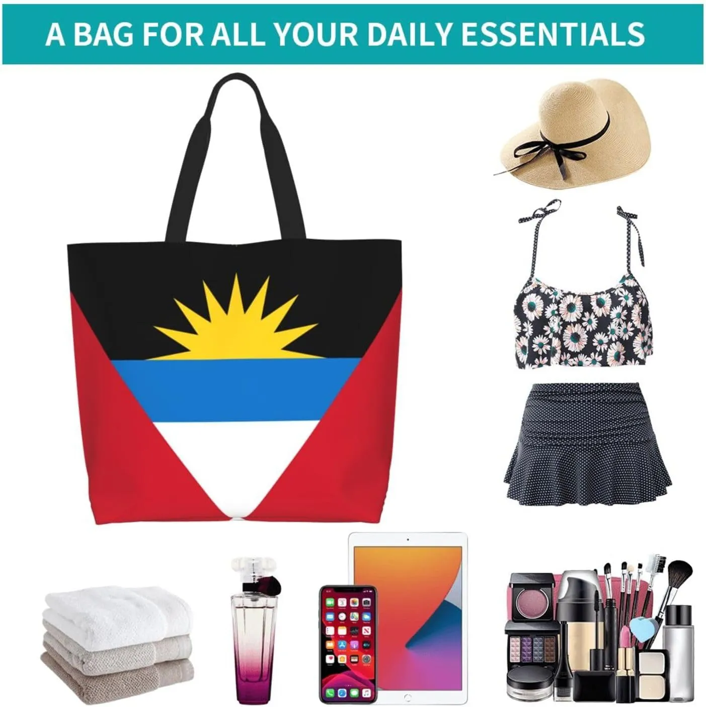 Cute Flag Tote Bag for Women Men Reusable Patriotic Beach Grocery Shopping Bag for Outdoor Gym Shopping