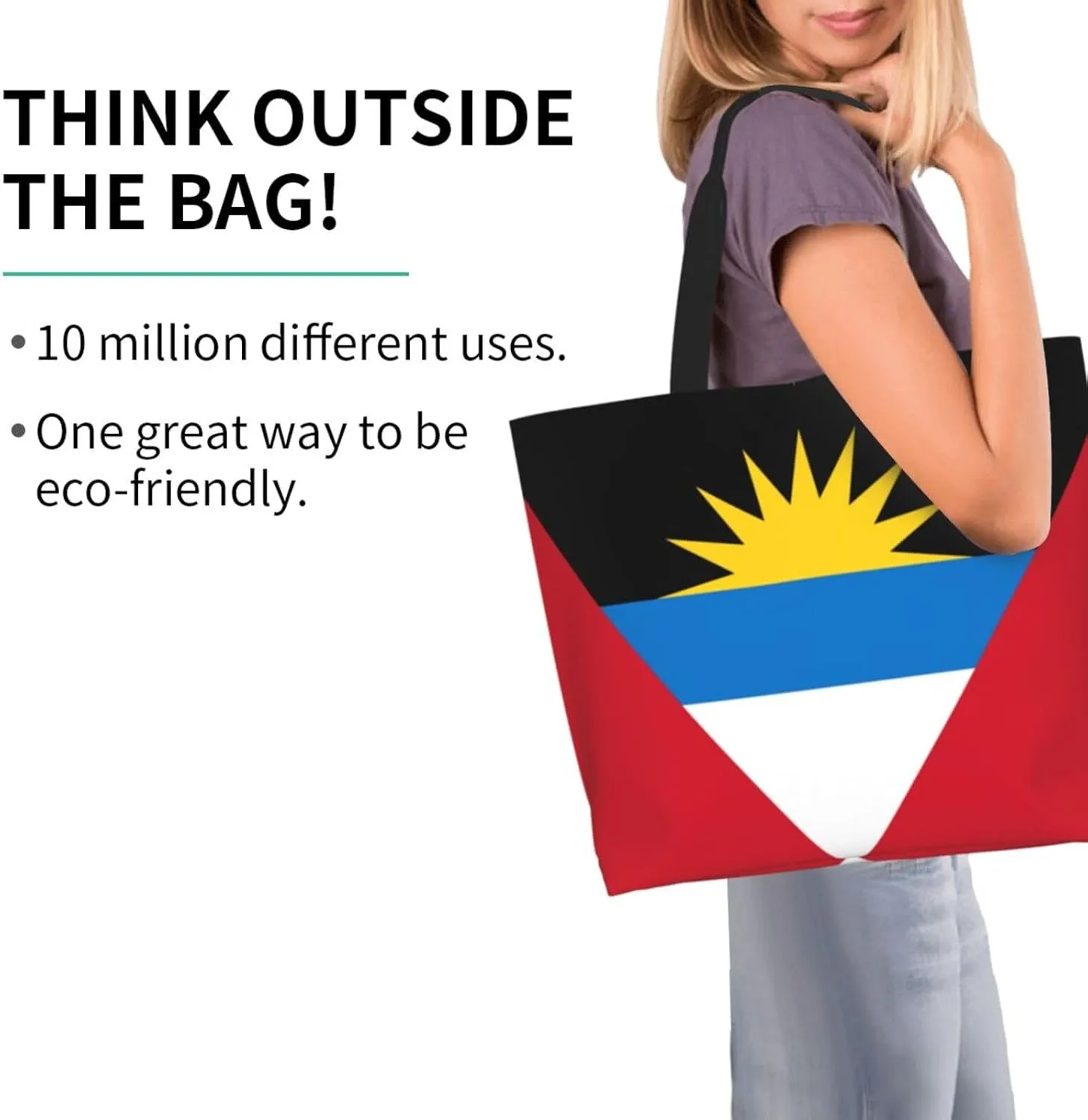 Cute Flag Tote Bag for Women Men Reusable Patriotic Beach Grocery Shopping Bag for Outdoor Gym Shopping