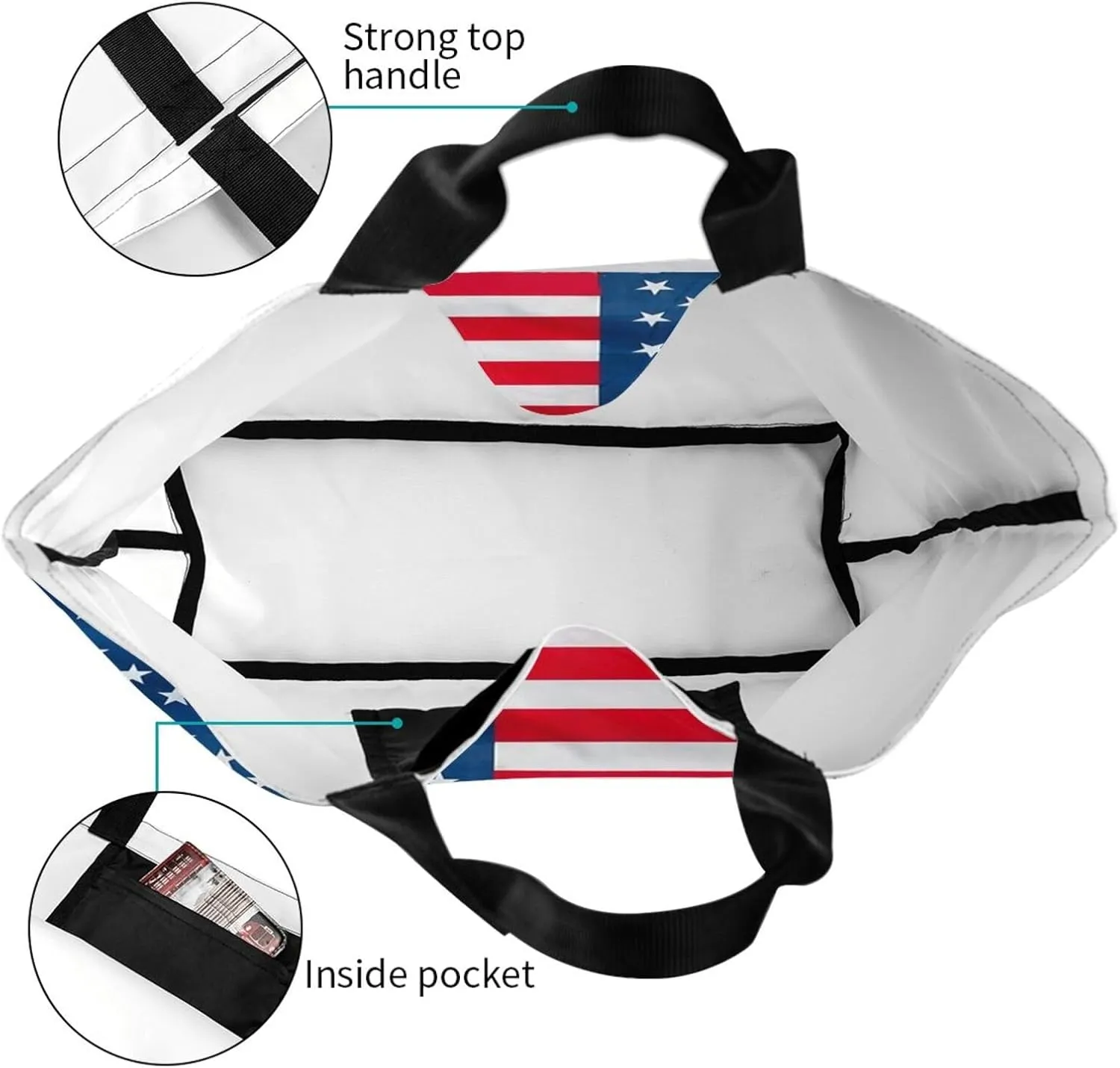 Cute Flag Tote Bag for Women Men Reusable Patriotic Beach Grocery Shopping Bag for Outdoor Gym Shopping