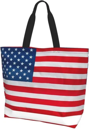 Cute Flag Tote Bag for Women Men Reusable Patriotic Beach Grocery Shopping Bag for Outdoor Gym Shopping