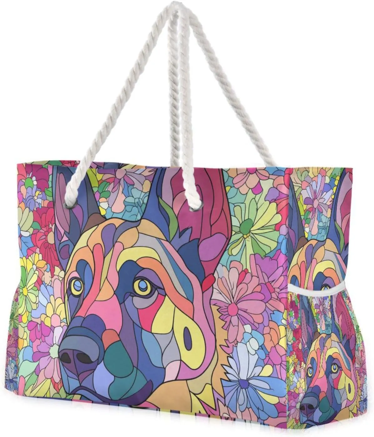 Cute German Shepherd Dog Flower Bags For Work Waterproof Sandproof with side pockets Large Laptop Tote Bag for work