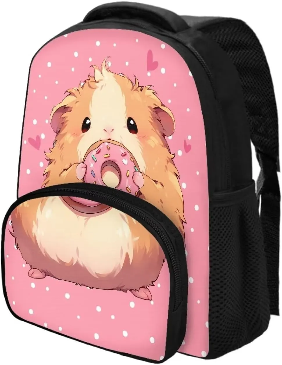 Cute Guinea Pig Backpack for Girls Doughnut Print School Backpack with Front Pocket 12 Inch Bookbag for Laptop Books Umbrella Portable Travel Daypack with Zipper Closure Nice Gifts