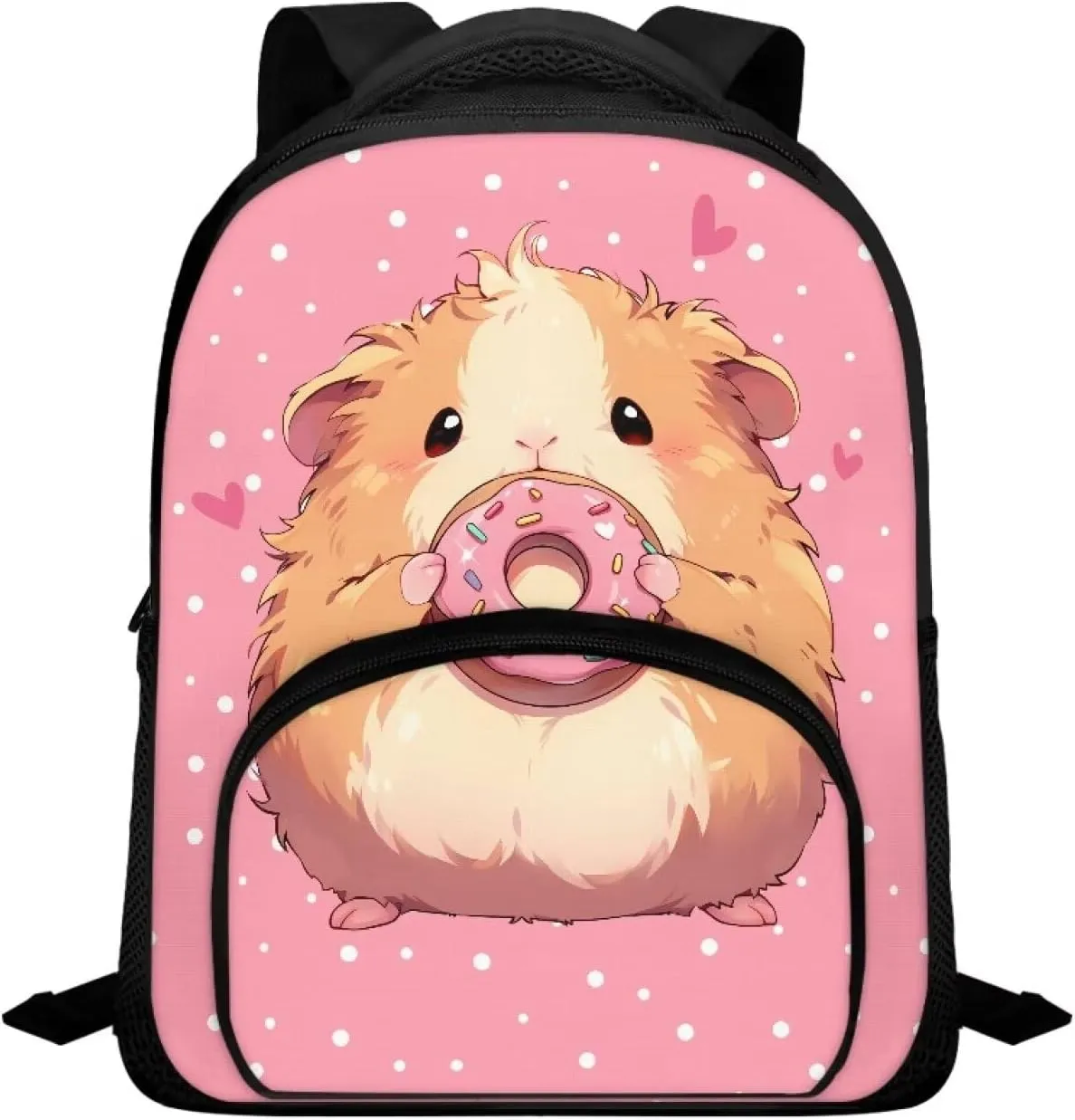 Cute Guinea Pig Backpack for Girls Doughnut Print School Backpack with Front Pocket 12 Inch Bookbag for Laptop Books Umbrella Portable Travel Daypack with Zipper Closure Nice Gifts