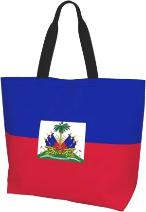 Cute Haiti Haitian Flag Tote Bags for Women Men Travel Grocery Shopping Bags Haitian Shoulder Bag for Work,Travel,Gym