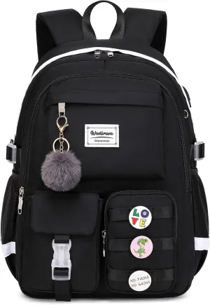 Cute Laptop Backpack for Girl Fashion College Bag Women Backpack Purse Black