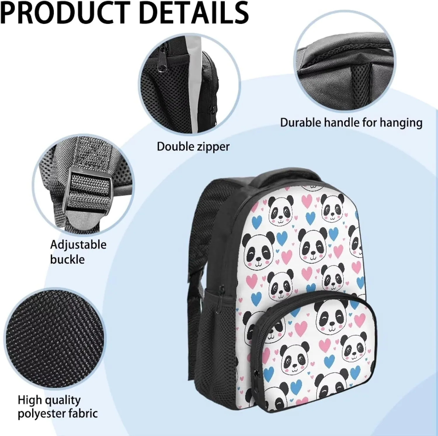 Cute Panda Backpack for Girls Love Heart Backpack with Front Pocket Preschool Elementary School Student Bookbag for Children Fashion 12 Inch Backpack for Teens Back to School Gifts