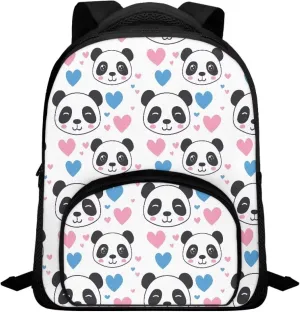 Cute Panda Backpack for Girls Love Heart Backpack with Front Pocket Preschool Elementary School Student Bookbag for Children Fashion 12 Inch Backpack for Teens Back to School Gifts