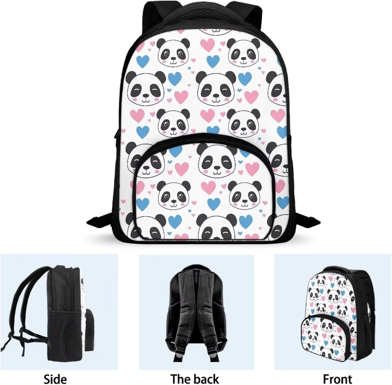 Cute Panda Backpack for Girls Love Heart Backpack with Front Pocket Preschool Elementary School Student Bookbag for Children Fashion 12 Inch Backpack for Teens Back to School Gifts