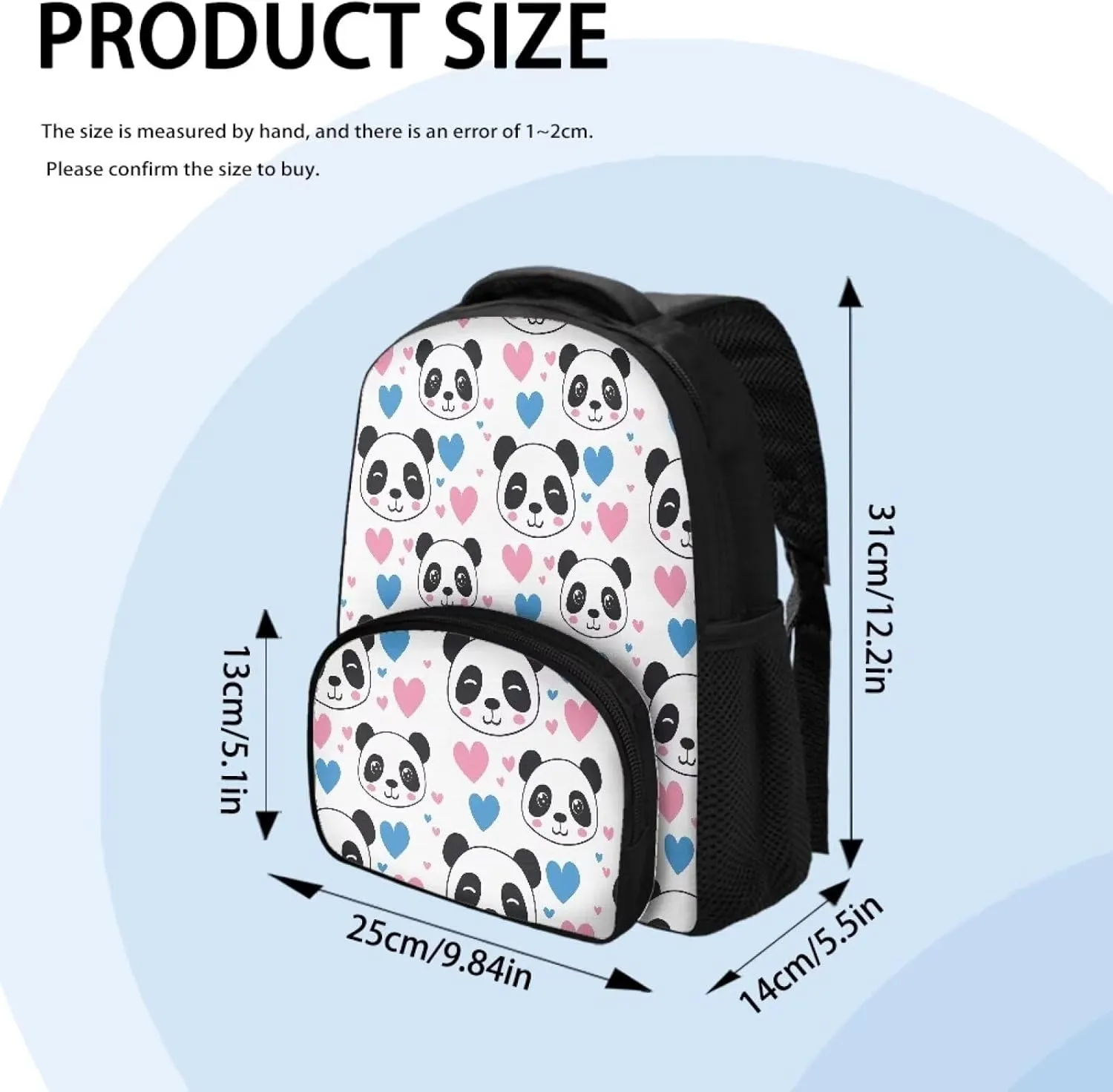 Cute Panda Backpack for Girls Love Heart Backpack with Front Pocket Preschool Elementary School Student Bookbag for Children Fashion 12 Inch Backpack for Teens Back to School Gifts