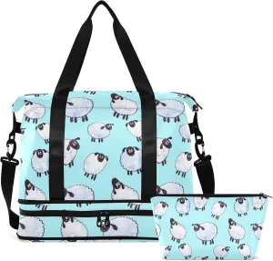 Cute Sheep Travel Duffel Bag for Women Men Gym Bag with Shoe Compartment Wet Pocket Carry On Weekender Overnight Bags for Travel Gym Yoga School