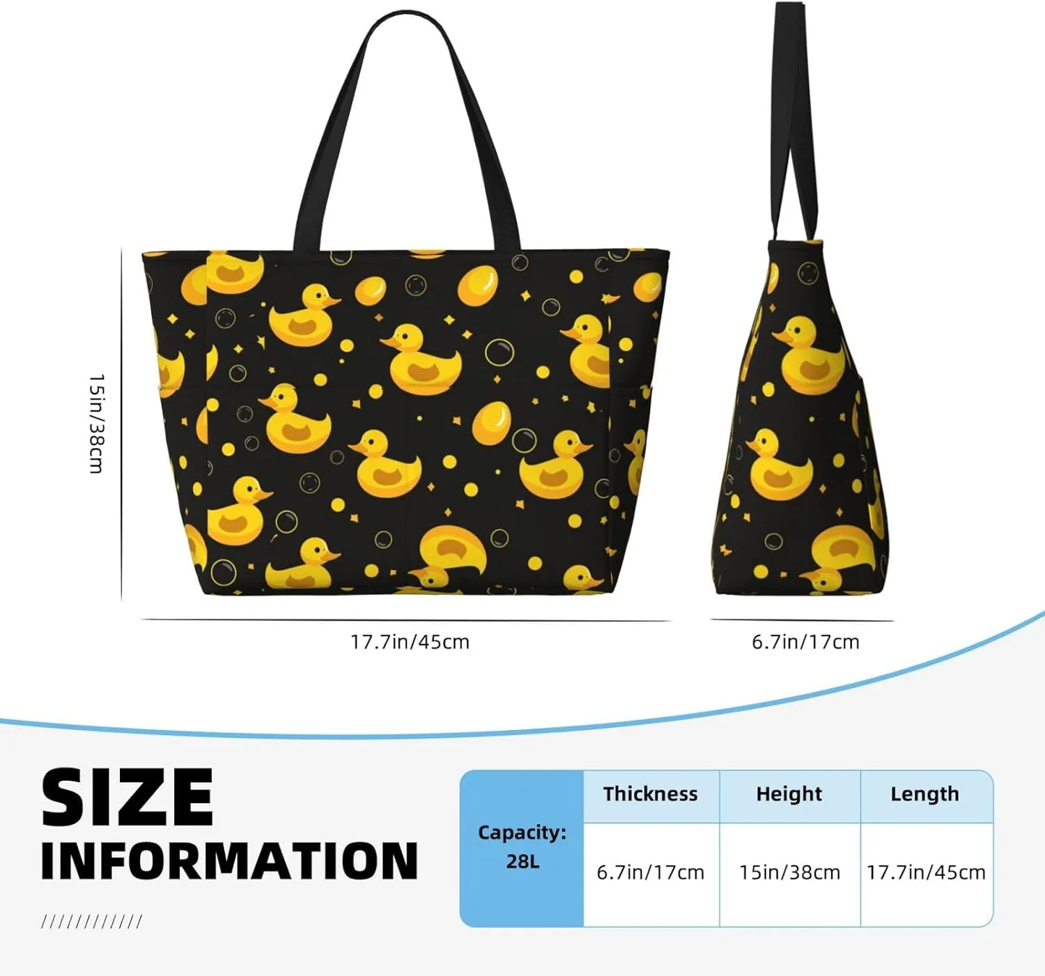 Cute Yellow Ducks Beach Tote Pool Bags for Women-Cute Large Gym Grocery Tote Travel Towel Bag,7 Pockets, Zipper