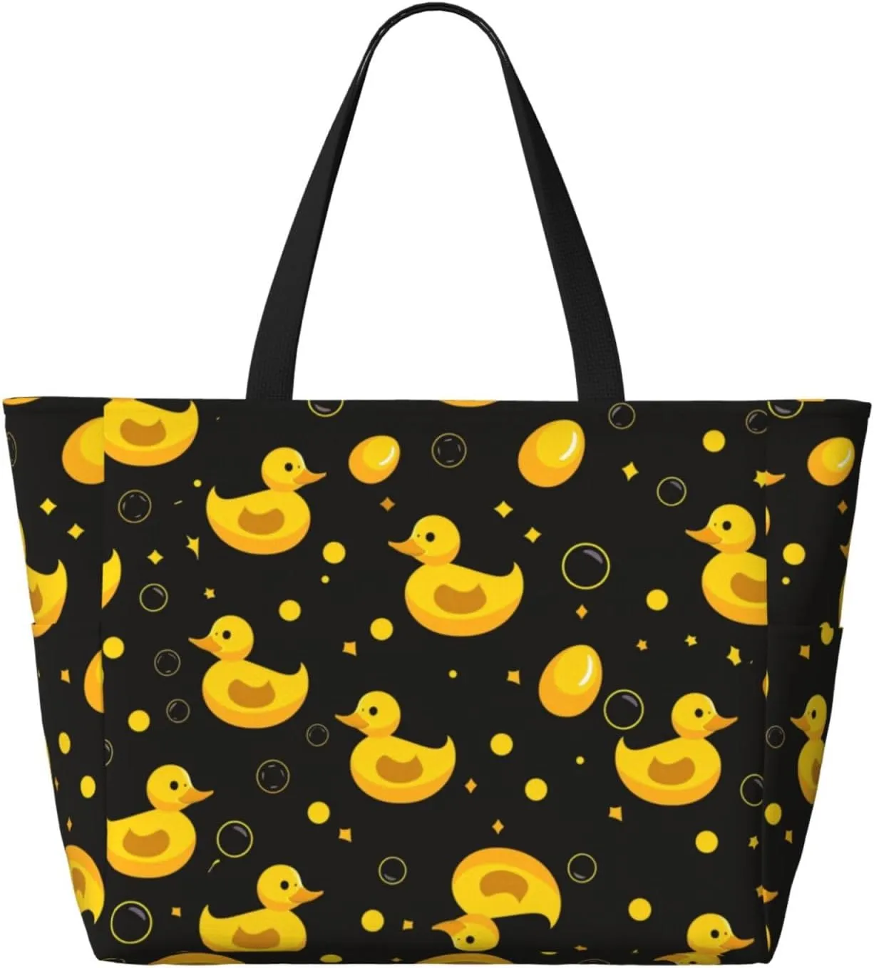 Cute Yellow Ducks Beach Tote Pool Bags for Women-Cute Large Gym Grocery Tote Travel Towel Bag,7 Pockets, Zipper
