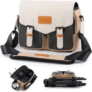 Cwatcun Camera Shoulder Bag Compact Camera Case, Small Waterproof Camera Messenger Bag with Tripod Holder, Travel Photography Bag for Canon, Nikon, Sony, Fuji DSLR/SLR/Mirrorless Camera, Lens