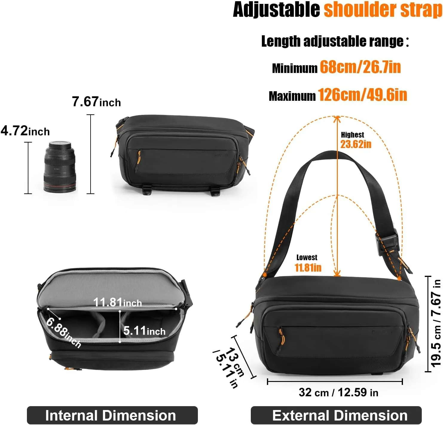 Cwatcun Camera Sling Bag, DSLR Compact Camera Shoulder Bag Crossbody with Tripod Strap, Photography Bag Case Purse for Canon Nikon Sony Fuji DSLR/SLR/Mirrorless Cameras