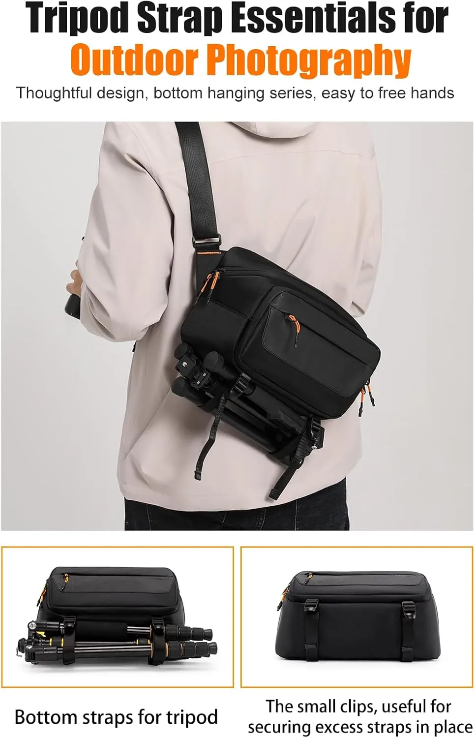 Cwatcun Camera Sling Bag, DSLR Compact Camera Shoulder Bag Crossbody with Tripod Strap, Photography Bag Case Purse for Canon Nikon Sony Fuji DSLR/SLR/Mirrorless Cameras