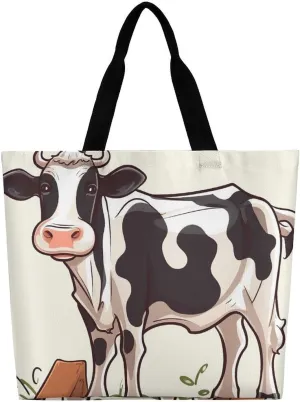 Dairy Cow Tote Bag Large Women Casual Shoulder Bag Reusable Grocery Bag Fasion Handbag for Office Shopping Travel