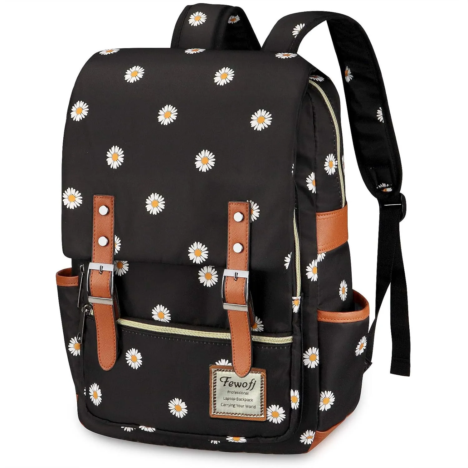 Daisy School Backpack for Girls Women,College School Bookbags for Teenagers (Black)