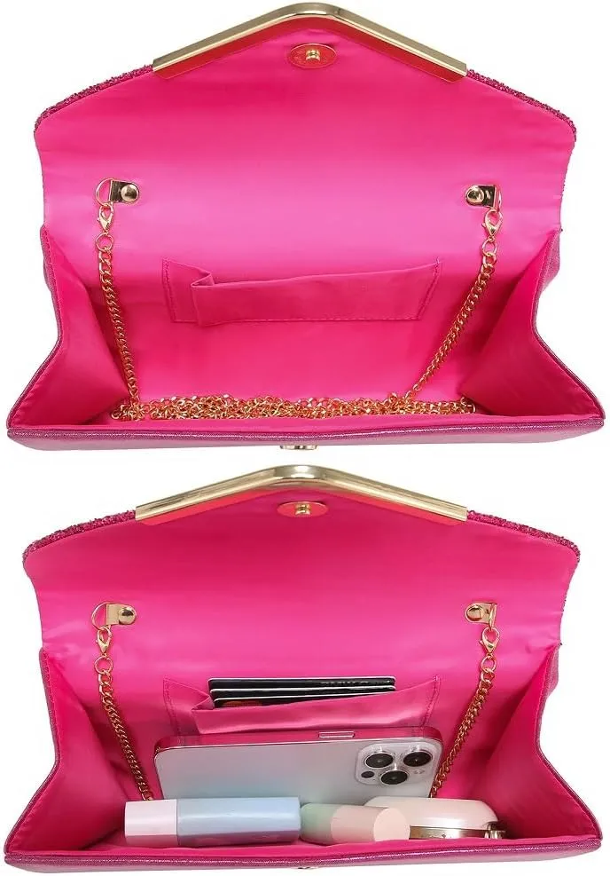 Dasein Women Evening Bags Formal Clutch Purses for Wedding Party Prom Handbags with Shoulder Strap and Glitter Flap
