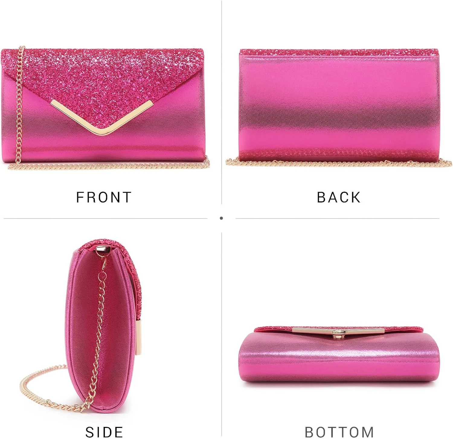 Dasein Women Evening Bags Formal Clutch Purses for Wedding Party Prom Handbags with Shoulder Strap and Glitter Flap