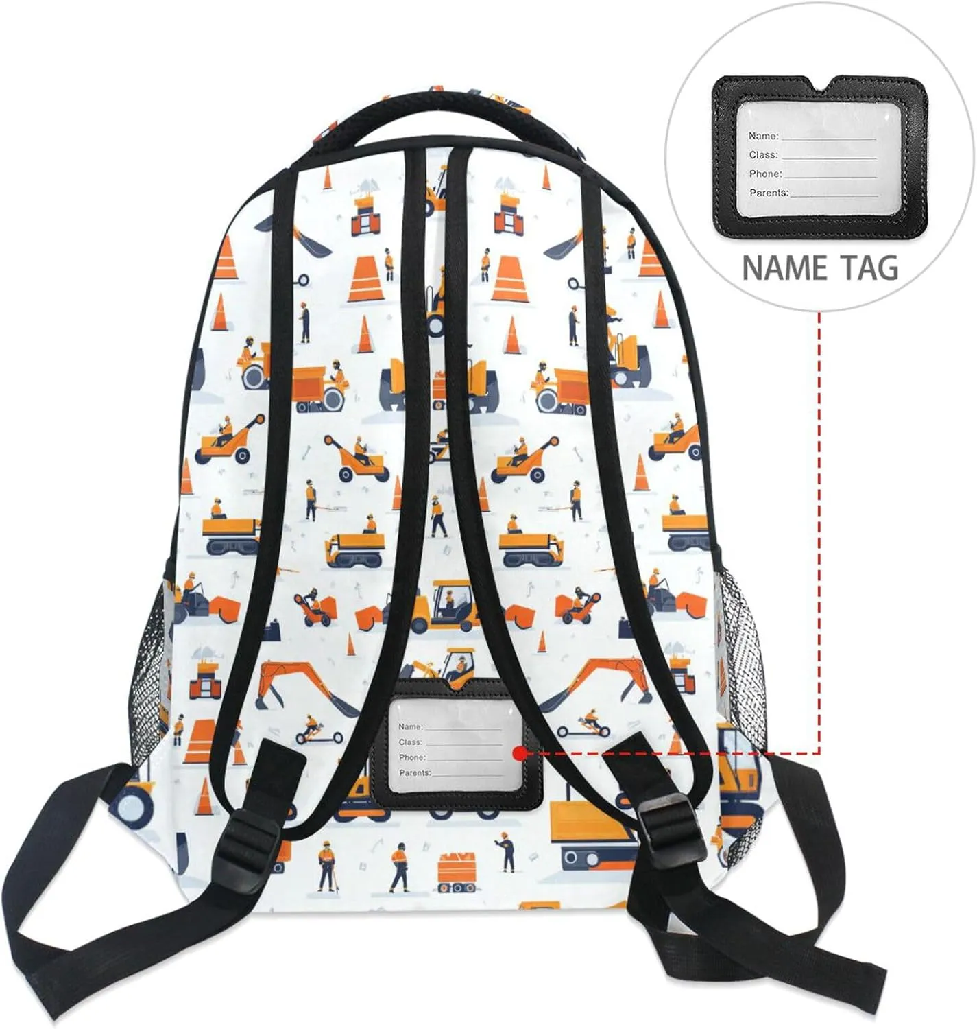Day Backpack for Men and Women Waterproof Backpack With Water Bottle Pocket with Chest Strap Gift Men & Women Construction Scene Concrete Mixer Truck Bulldozer