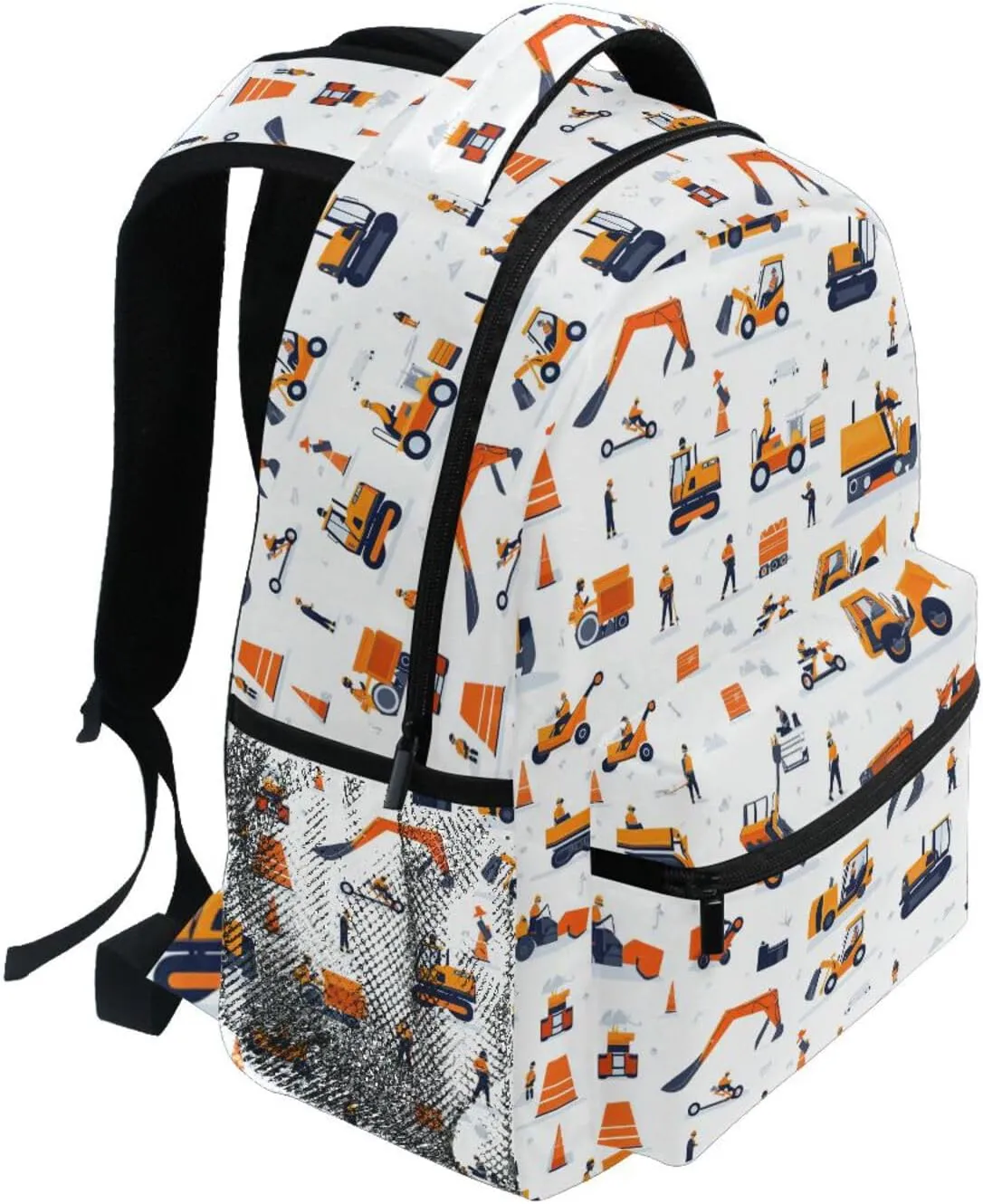 Day Backpack for Men and Women Waterproof Backpack With Water Bottle Pocket with Chest Strap Gift Men & Women Construction Scene Concrete Mixer Truck Bulldozer