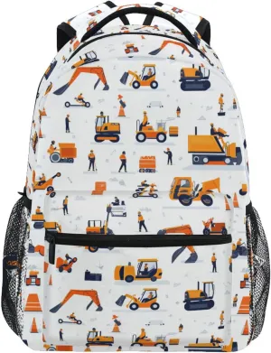 Day Backpack for Men and Women Waterproof Backpack With Water Bottle Pocket with Chest Strap Gift Men & Women Construction Scene Concrete Mixer Truck Bulldozer