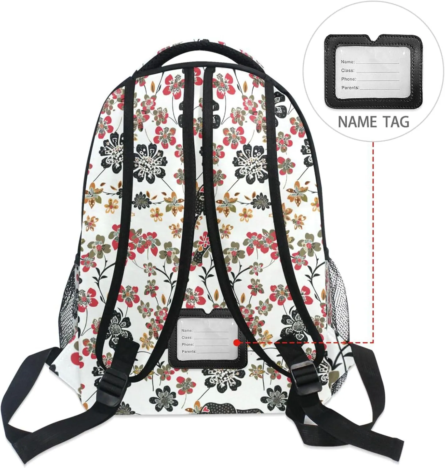 Day Backpack for Men Women Fashion Laptop Bookbag with Chest Strap for College Work Bohemian Elephants Flowers White