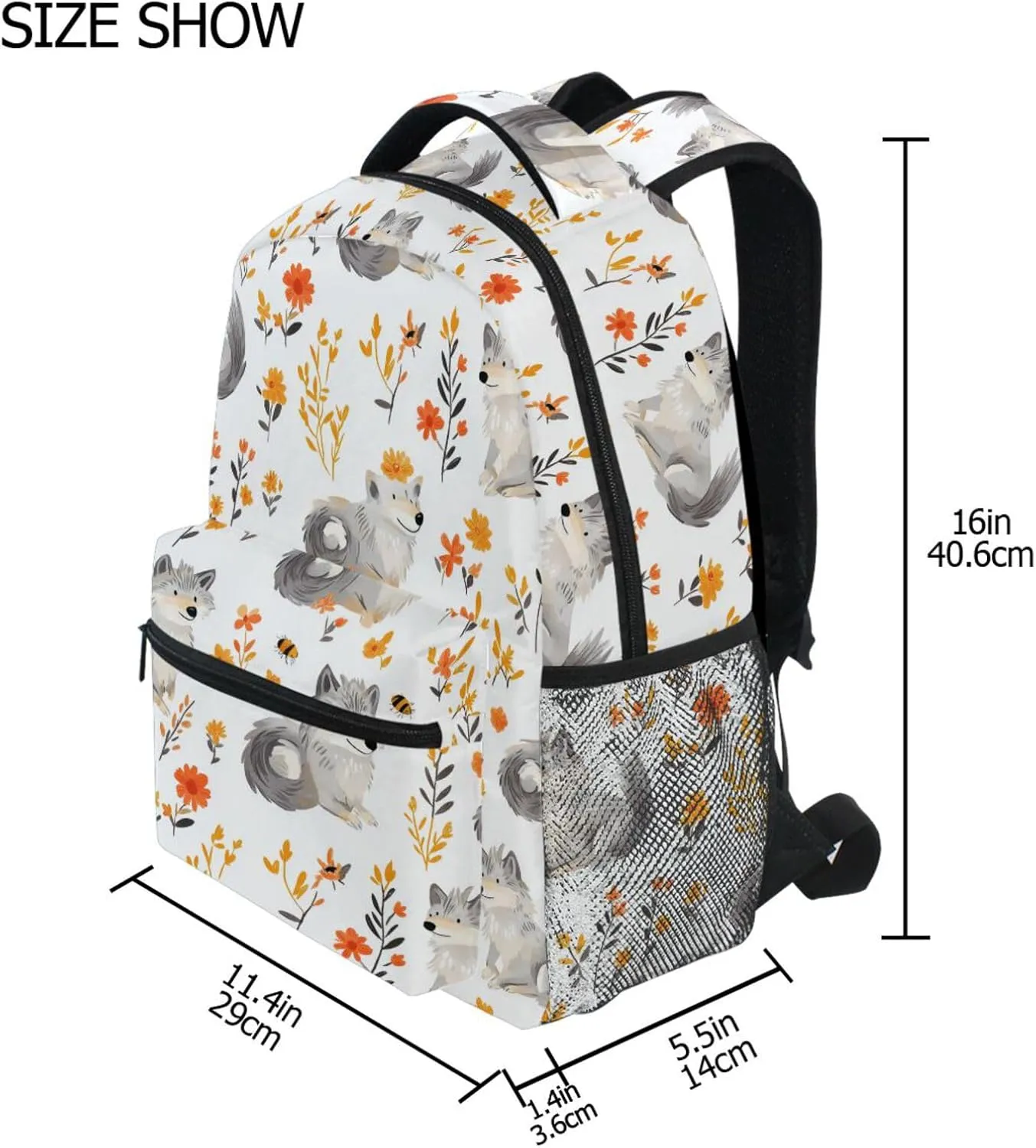 Day Backpack for Teacher Nurse Fashion Backpack with Chest Strap Gift Men & Women Cartoon Sweet Wolf White